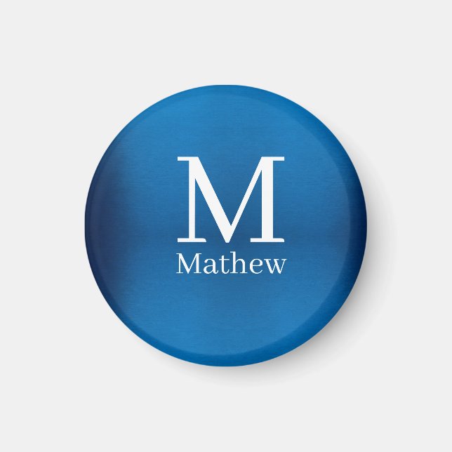 blue metallic abstract shiny monogram name man  magnet (Front)