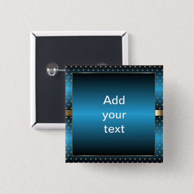 Blue Metallic and Gold Polka Dots | DIY Text 15 Cm Square Badge (Front & Back)