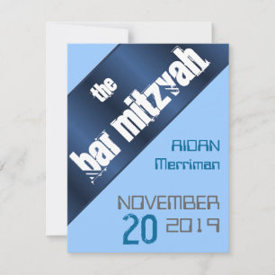 Blue metallic Bar Mitzvah Invitation