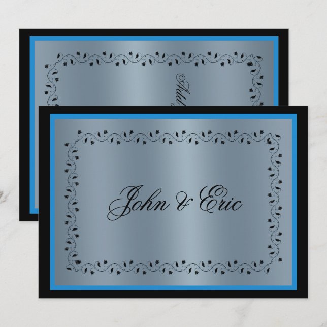 Blue Metallic Black Wedding Invitation (Front/Back)