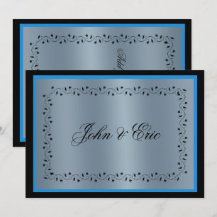Blue Metallic Black Wedding Invitation