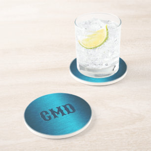 Blue Metallic Brushed Aluminum Look Coaster