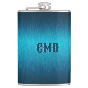Blue Metallic Brushed Aluminum Look Hip Flask