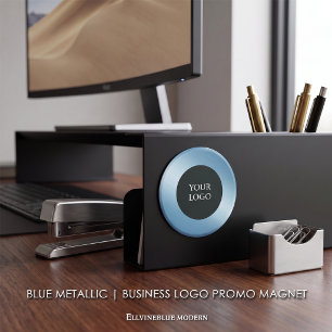 Blue Metallic Business Logo Promo Magnet