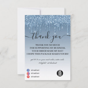 Blue Metallic Dripping Glitter Business Thank You Card
