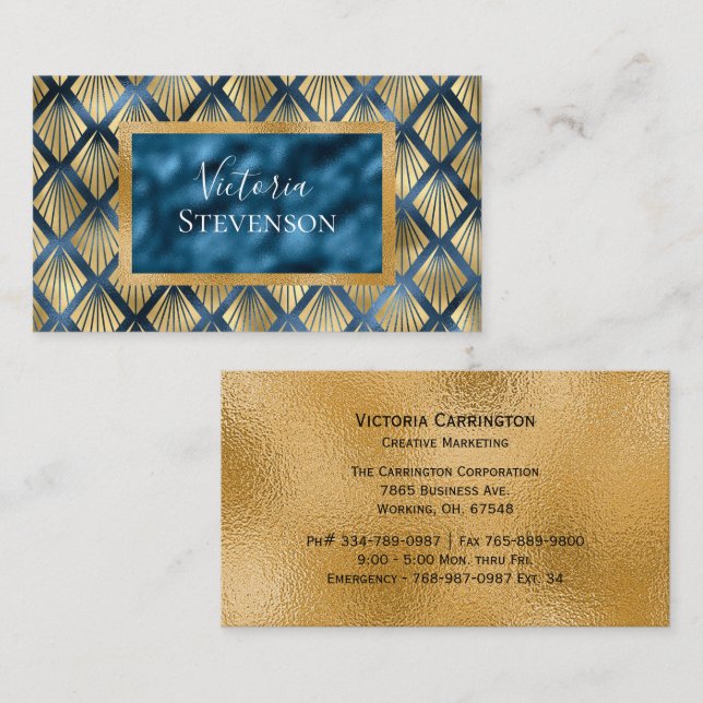 Blue Metallic Elegant Modern  Abstract  Business Card (Front/Back)