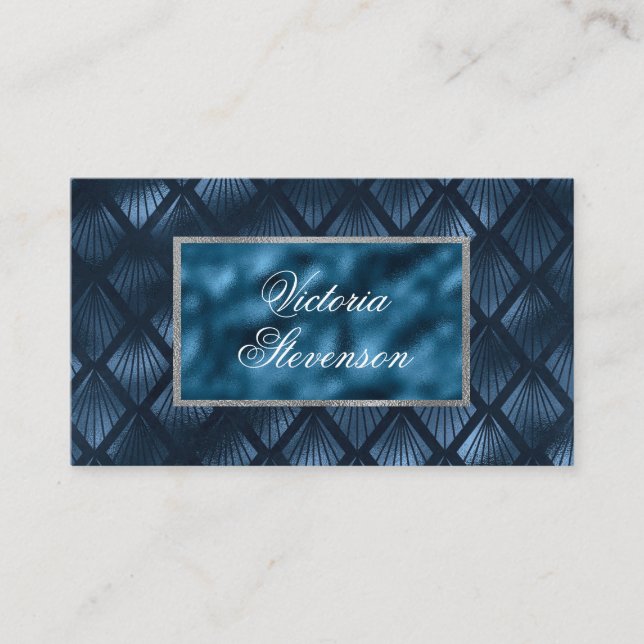 Blue Metallic Elegant Modern  Business Card (Front)
