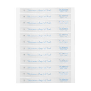 Blue Metallic Filigree Christmas Angel of Faith Wrap Around Label