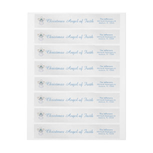 Blue Metallic Filigree Christmas Angel of Faith Wrap Around Label