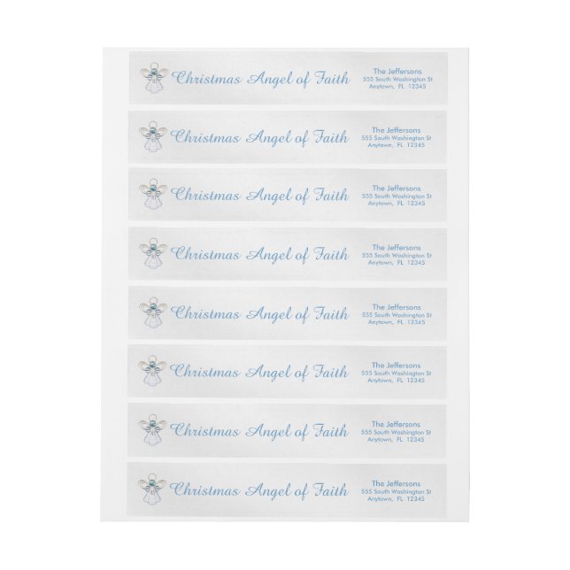 Blue Metallic Filigree Christmas Angel of Faith Wrap Around Label (Sheet)