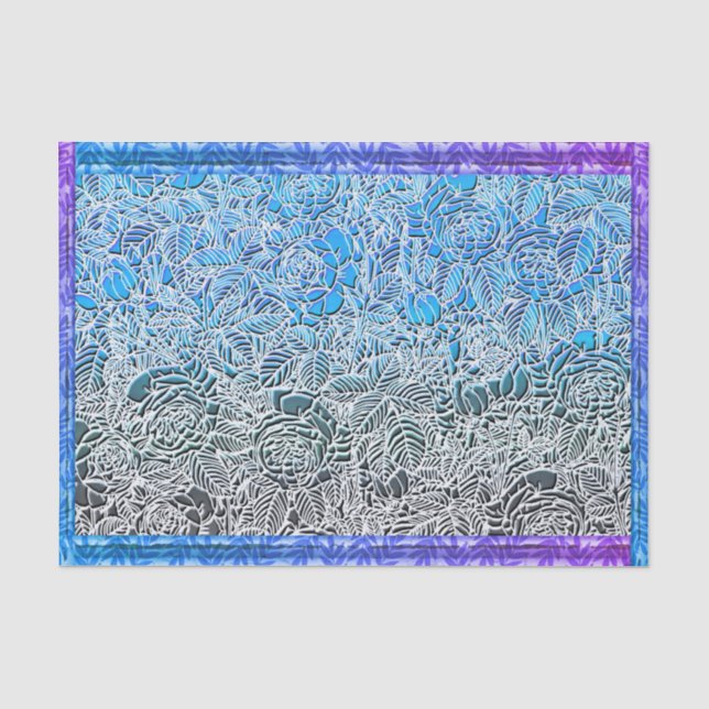 Blue Metallic Fluorescent Flowers Tissue Paper (Front)