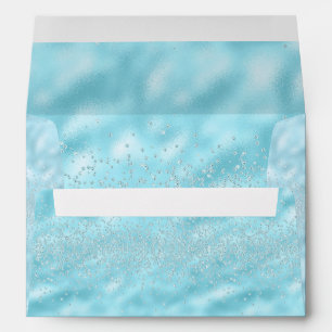 Blue Metallic Glitter Chic Modern Elegant Envelope