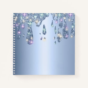 Blue Metallic Glitter Drip Sparkle Bling  Notebook