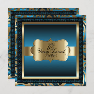 Blue Metallic & Gold - 85th Birthday Party Invitation