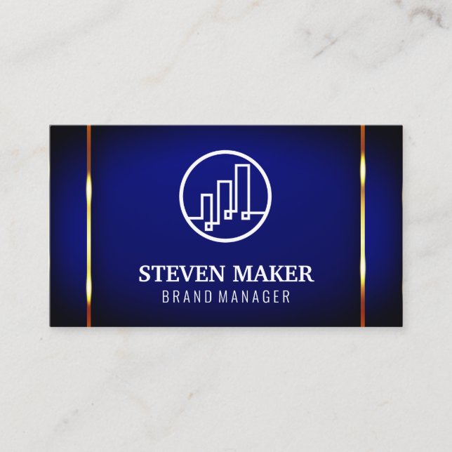 Blue Metallic Gold Accent Background Business Card (Front)