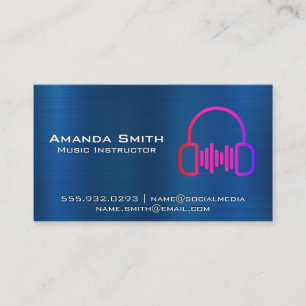 Blue Metallic   Headphone Logo Business Card