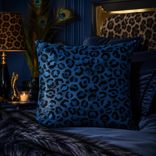 Blue Metallic Leopard Print Animal Pattern Cushion (Creator Uploaded)