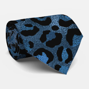 Blue Metallic Leopard Print Tie