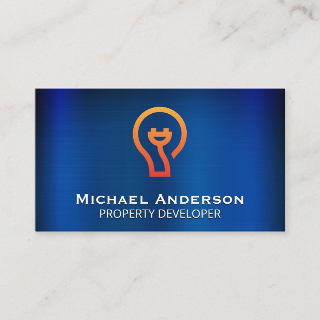 Blue Metallic | Light Bulb Electrical Plug Business Card (Front)