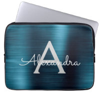 Blue Metallic Modern Chic Stainless Steel Monogram