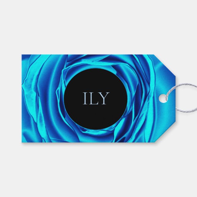 Blue Metallic Rose Gift Tag (Front (Horizontal))