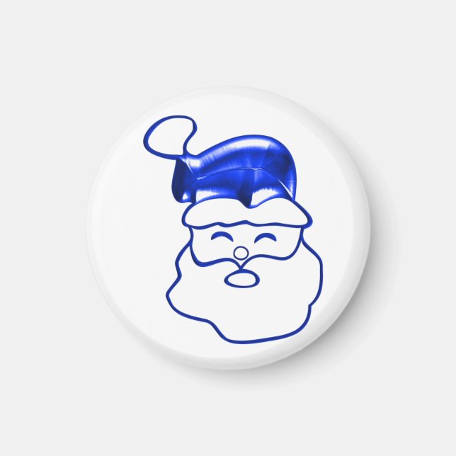 Blue Metallic Santa Face Christmas Magnet (Front)