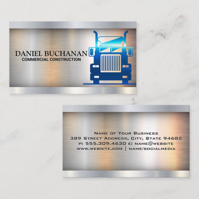 Blue Metallic Semi Truck Business Card (Front/Back)