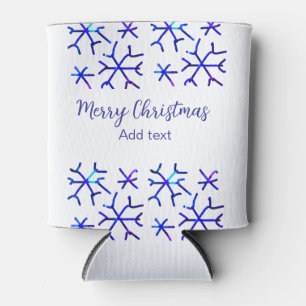 Blue metallic shiny snowflakes Christmas pattern f Can Cooler