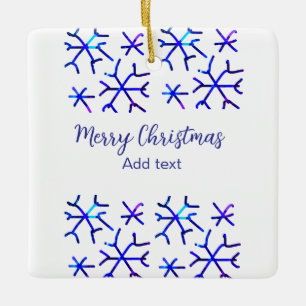 Blue metallic shiny snowflakes Christmas pattern f Ceramic Ornament
