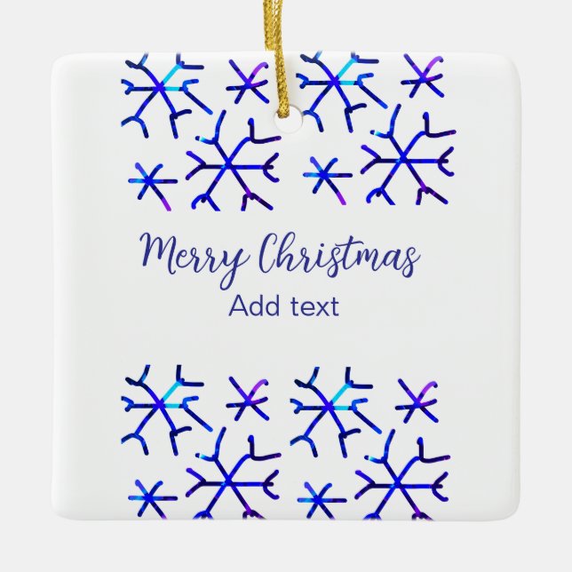 Blue metallic shiny snowflakes Christmas pattern f Ceramic Ornament (Front)