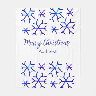 Blue metallic shiny snowflakes Christmas pattern f Fleece Blanket