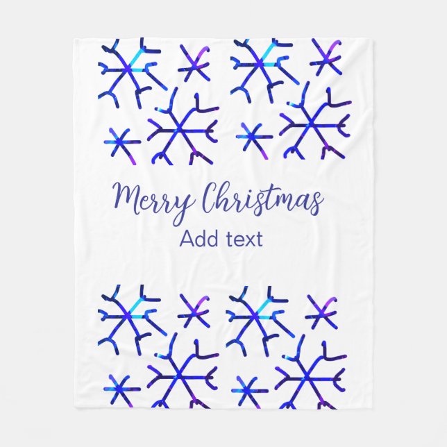 Blue metallic shiny snowflakes Christmas pattern f Fleece Blanket (Front)