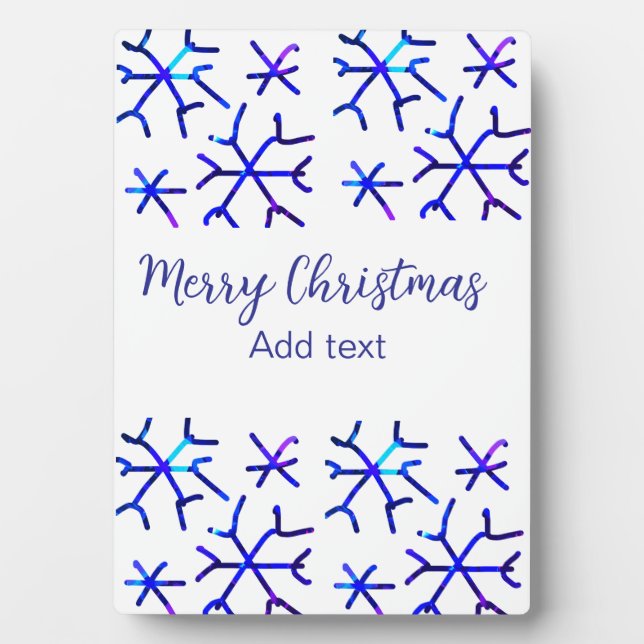 Blue metallic shiny snowflakes Christmas pattern f Plaque (Front)