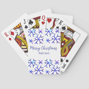 Blue metallic shiny snowflakes Christmas pattern f Playing Cards
