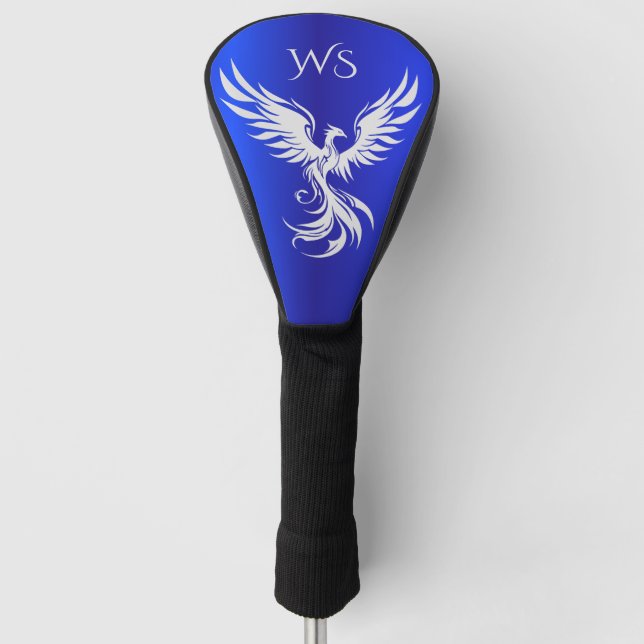 Blue Metallic Silver Phoenix Monogram Initials Golf Head Cover (Front)