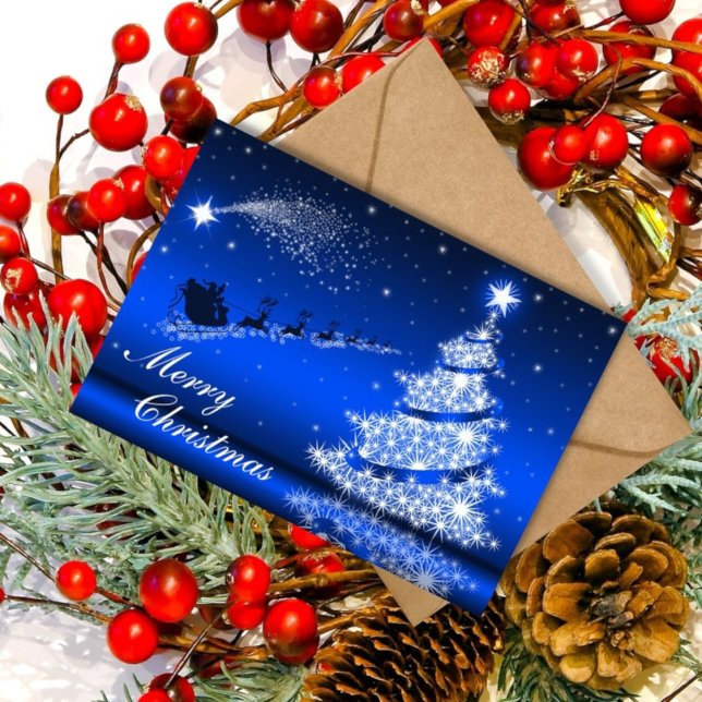 Blue Metallic Sparkling Christmas Tree Card (Creator Uploaded)