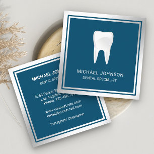 Blue Metallic Steel Tooth Dental Clinic Dentist Square Business Card