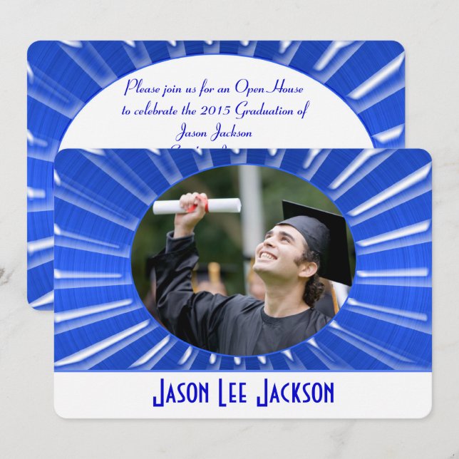 Blue Metallic Sunburst Invitation (Front/Back)