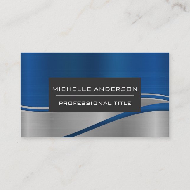 Blue Metallic Wave Background Business Card (Front)