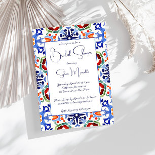 Blue Mexican colourful tiles bridal shower templat Invitation