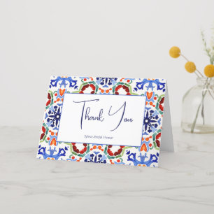 Blue Mexican colourful tiles bridal shower Thank You Card