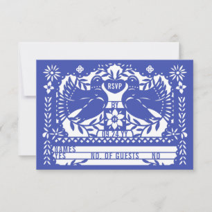 Blue Mexican Fantail Doves Papel Picado RSVP Card