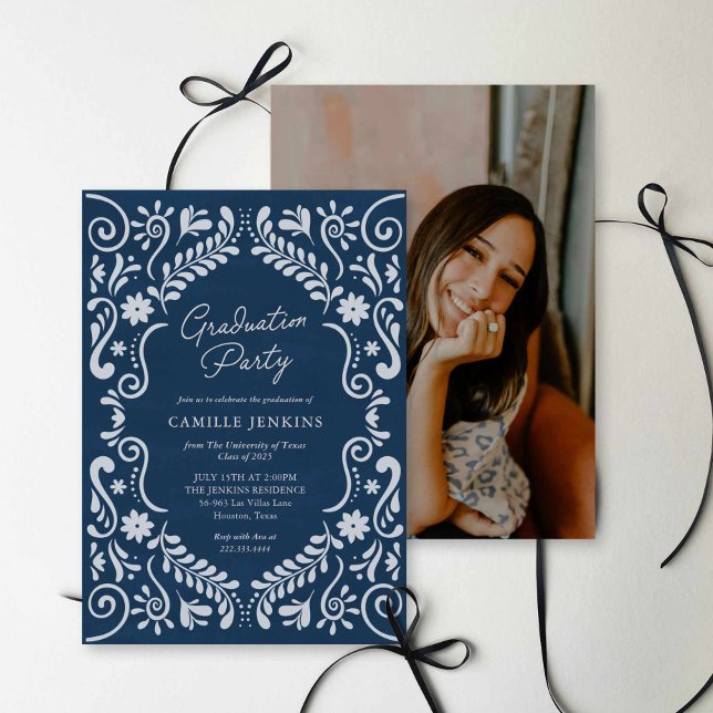 Blue Mexican Fiesta Graduation Party Photo Invite (Blue Mexican Fiesta Graduation Photo Invite)