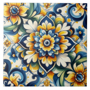 Blue Mexican Star Flower Seamless Tile