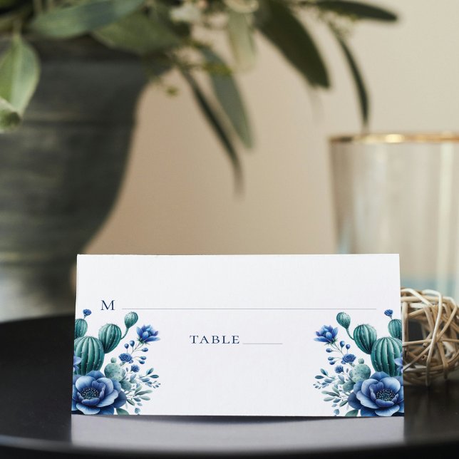 Blue Mexican Style Quinceañera Personalised Place Card (Creator Uploaded)