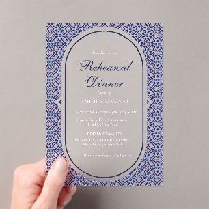 Blue Mexican Talavera Spanish Rehearsal Dinner Acrylic Invitations