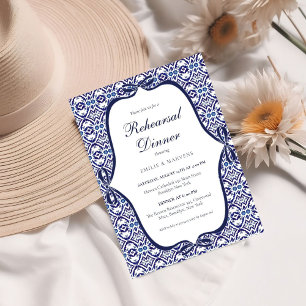 Blue Mexican Talavera Spanish Rehearsal Dinner Invitation