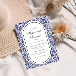 Blue Mexican Talavera Spanish Rehearsal Dinner Invitation