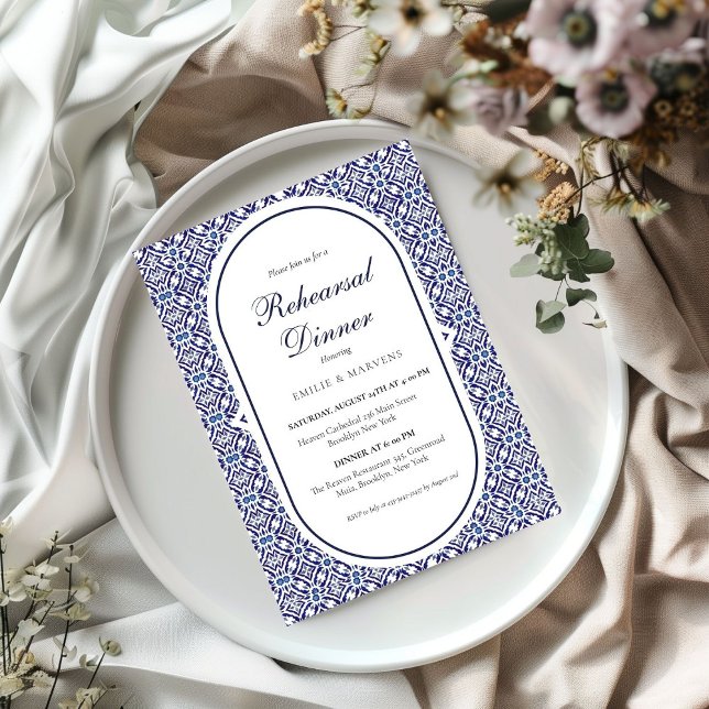 Blue Mexican Talavera Spanish Rehearsal Dinner Invitation (Creator Uploaded)