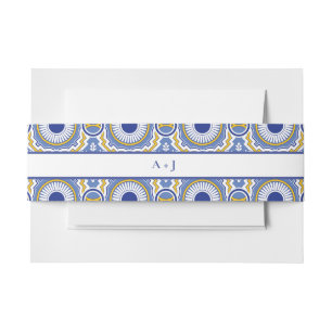 Blue Mexican Talavera Spanish Wedding Invitation Belly Band